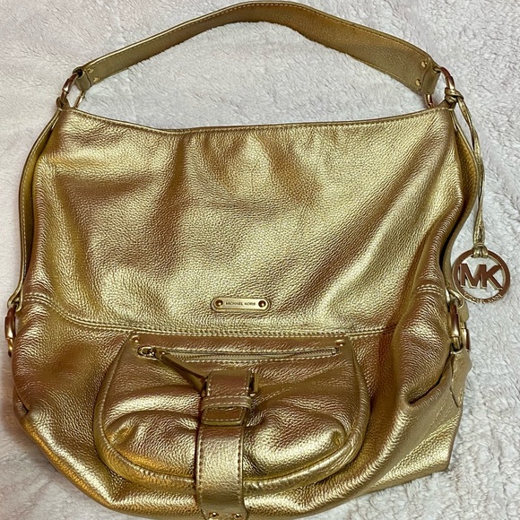 Michael Kors Gold Leather Austin Large Shoulder Bag Tote